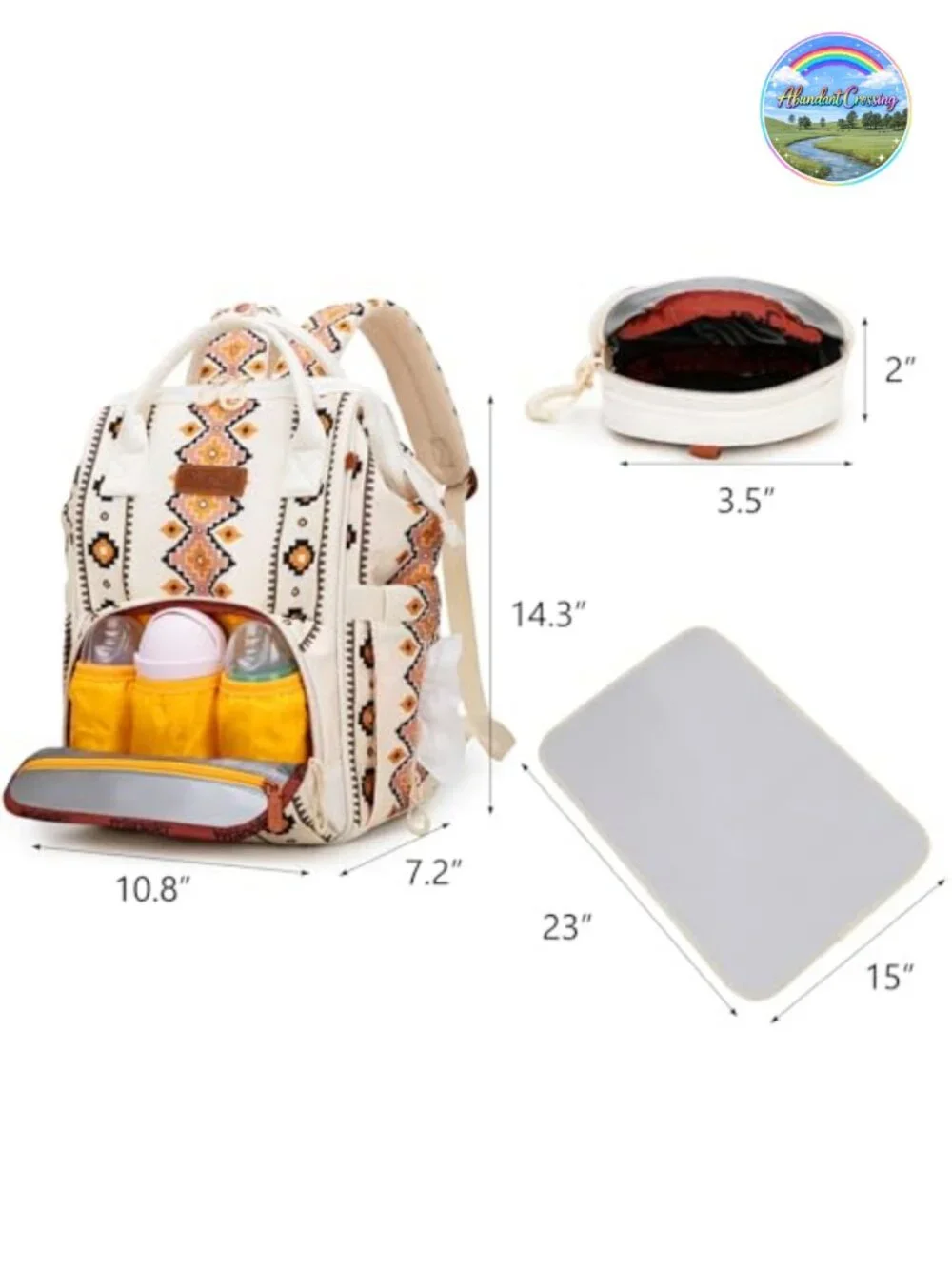 Aztec Diaper Backpack - Multi-Function Travel Daypack, Insulated Pockets, Water